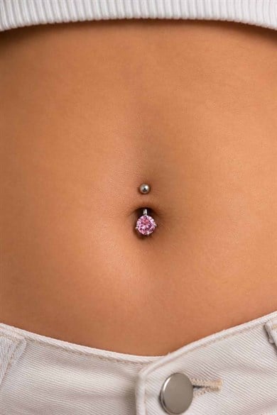 Gümüş Renk Taşlı Cerrahi Çelik Göbek Piercing