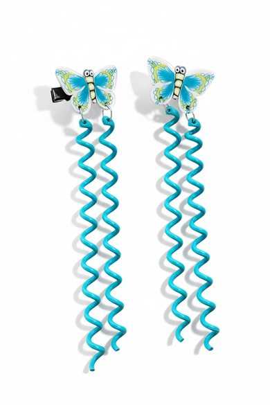 2li Koyu Yeşil Renk Kelebek Figürlü Çocuk Yan Toka