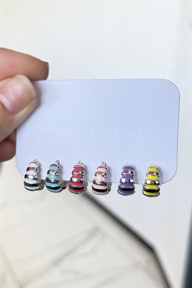 Gümüş Renk 6lı Halka Küpe Set  