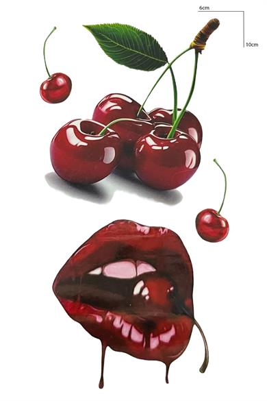 Geçici Kiraz Ve Dudak Figürlü Mini Dövme Tattoo