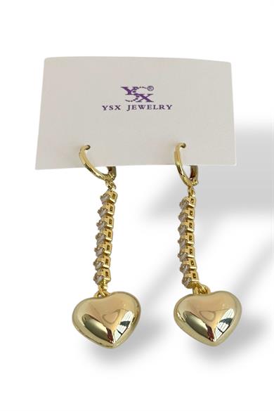 Altın Renk Kalp Figürlü Taş Detaylı VİP YSX Küpe (Çift)