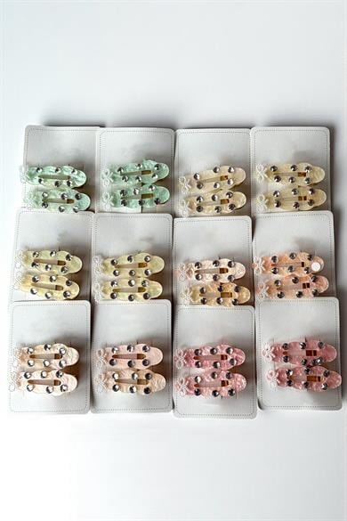 12li Karışık Renk Taş Detaylı Yan Toka Set