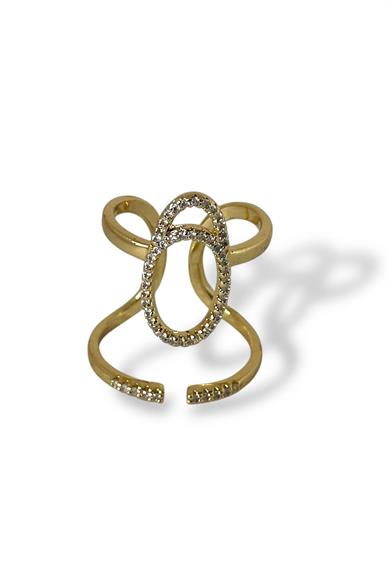 Altın Renk Pembe Taş Detaylı Ayarlanabilir Çelik Yüzük