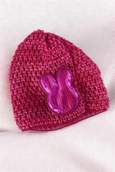 Fuşya Renk Tavşan Figürlü Örgü Detaylı Bebek Saç Bandı/ Saç Bonesi