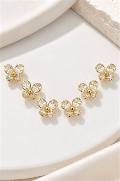 Altın Renk 6lı Taşlı Küpe Set