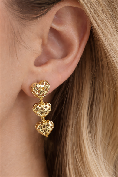 Altın Renk Kalp Figürlü Çelik Küpe (Çift)