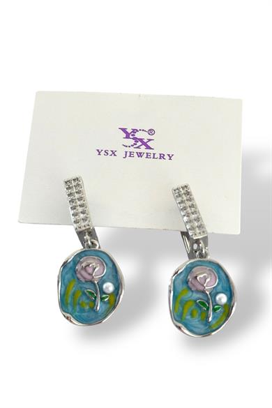 Gümüş Renk Çiçek Figürlü Taş Detaylı YSX Küpe Set