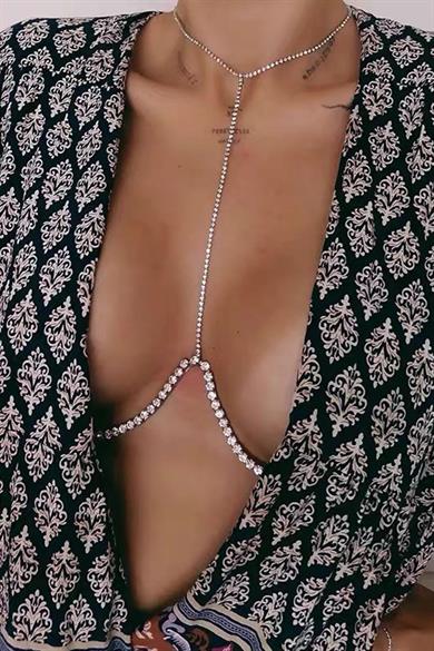 Gümüş Renk Taşlı Vücut Aksesuarı