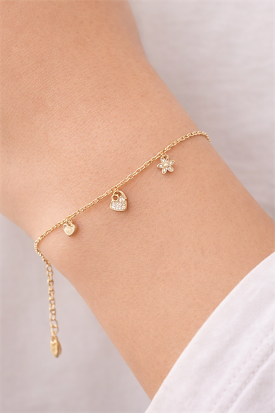 Altın Renk Taş Detaylı Çelik Xupıng VİP Bileklik