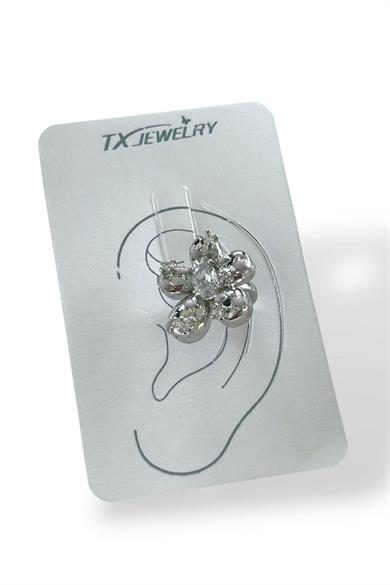 Gümüş Renk Çiçek Figürlü 14K Altın Kaplama TX Ear Cuff (Tek)