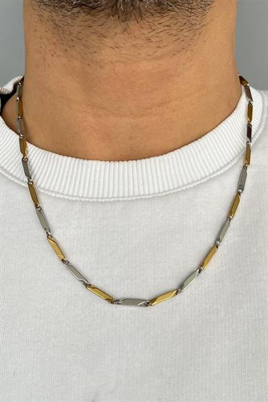 Altın Ve Gümüş Renk Erkek Zincir Çelik Kolye (55cm)