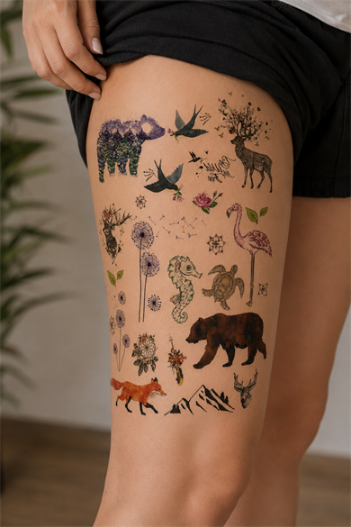 Karışık Minimal Animal Geçici Dövme Tattoo