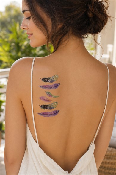 Renkli Kuş Tüyü Geçici Dövme Tattoo