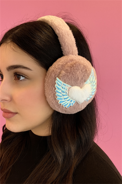 Pembe Renk Kalp Detaylı Peluş Kulaklık