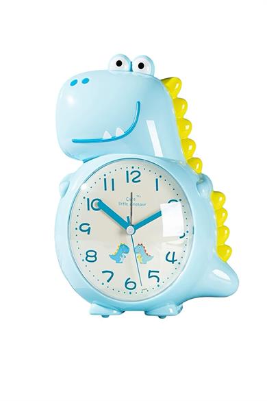 Mavi Renk Dinazor Figürlü Dekoratif Alarmlı Masa Saati