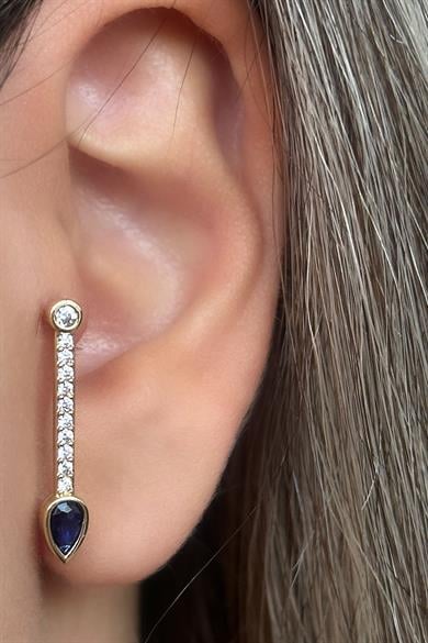 Altın Renk Taş Detaylı Çelik Tragus/Kıkırdak Küpe/Piercing (Tek)