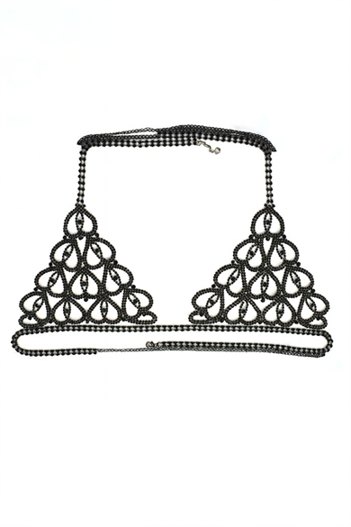 Gümüş Ve Siyah Renk Taşlı Bikini Üstü /Bralet /Vücut Aksesuarı