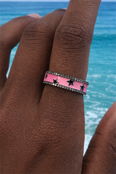 Pembe Renk Yıldız Figürlü Taşlı Ayarlanabilir Yüzük