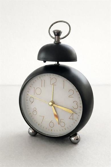 Siyah Renk Mini Dekoratif Işıklı Alarmlı Yuvarlak Masa Saati