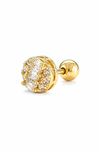 Altın Renk Taşlı Cerrahi Çelik Tragus/Kıkırdak Küpe/Piercing (Tek)