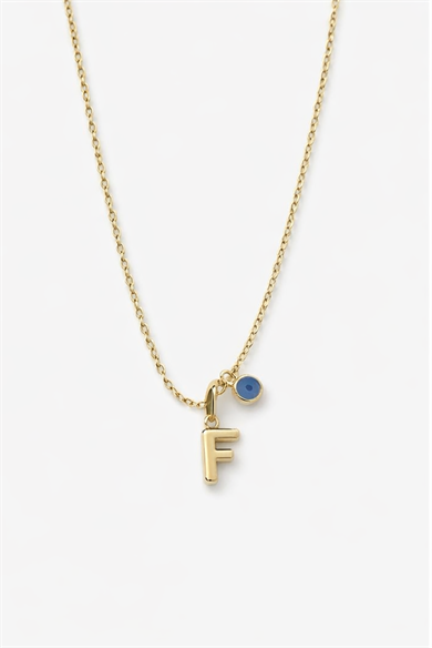 Altın Renk F Harfli Nazar Boncuk Detaylı Çelik Kolye