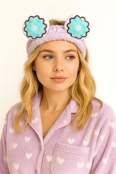 Mor Renk Donut Figürlü Peluş Saç Bandı