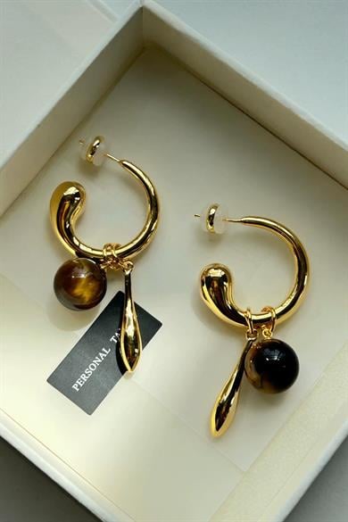 Altın Renk Halka Detaylı Sallantılı Küpe (Çift)