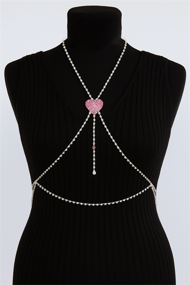 Gümüş Renk Taş Detaylı Tasarım Vücut Aksesuar