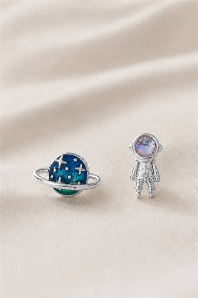2li Gümüş Renk Karışık Figürlü Taş Detaylı Tx Tragus/Kıkırdak Küpe/Piercing 