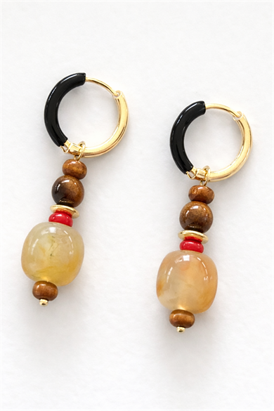 Altın Renk Boncuk Detaylı Küpe (Çift)