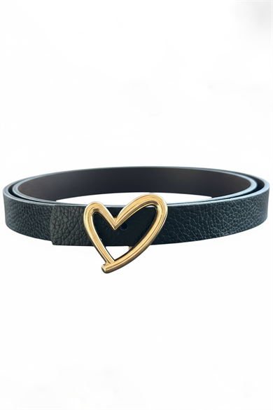 Altın Renk Kalp Figürlü Deri Detaylı Kadın Kemer