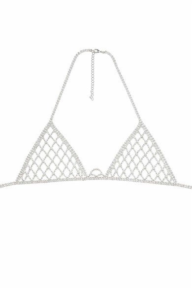 Gümüş Renk Taş Detaylı Bikini Üstü /Bralet /Vücut Aksesuarı