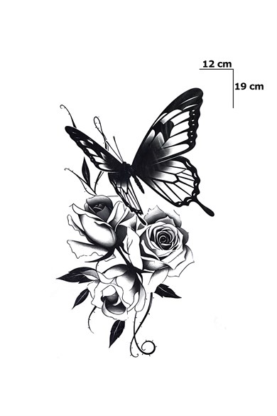 Kelebek Ve Gül Geçici Dövme Tattoo