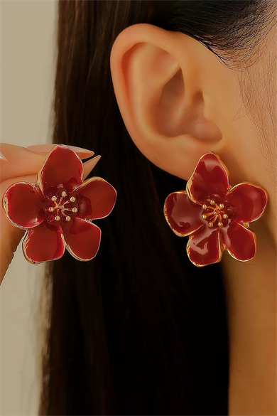 Bordo Renk Çiçek Figürlü Küpe (Çift)