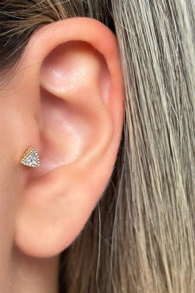 Altın Renk Taş Detaylı Çelik Tragus/Kıkırdak Küpe/Piercing (Tek)