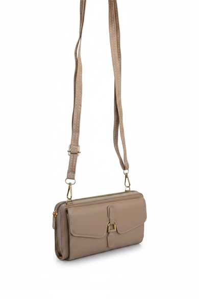 Bej Renk Deri Kadın Çanta/Cüzdan