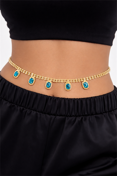 Altın Renk Taş Detaylı Tasarım Bel Zinciri/Vücut Aksesuar
