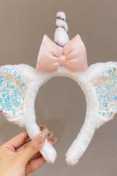 Beyaz Renk Unicorn Figürlü Peluş Taç