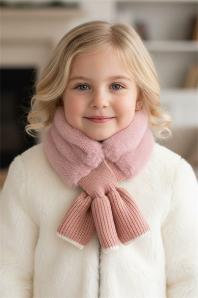 Pembe Renk Çocuk Peluş Atkı