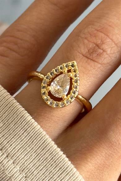 Altın Renk Taş Detaylı Ayarlanabilir Yüzük