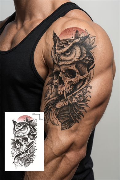 Geçici Baykuş Figürlü Dövme Tattoo