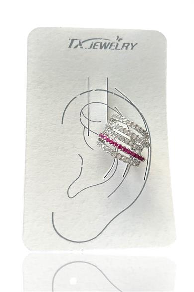 Gümüş Renk Taş Detaylı 14K Altın Kaplama TX Ear Cuff (Tek)