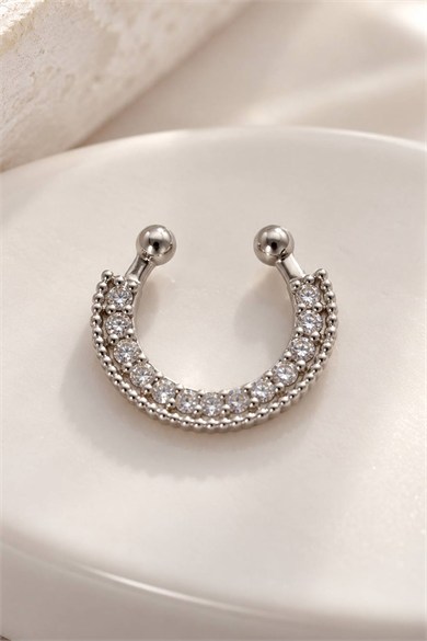 Gümüş Renk Taşlı Cerrahi Çelik Deliksiz Septum Piercing