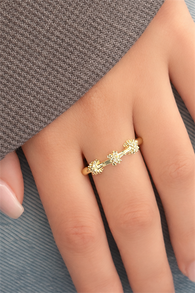 Altın Renk Taş Detaylı Ayarlanabilir Yüzük