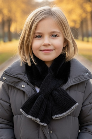 Siyah Renk Çocuk Peluş Atkı