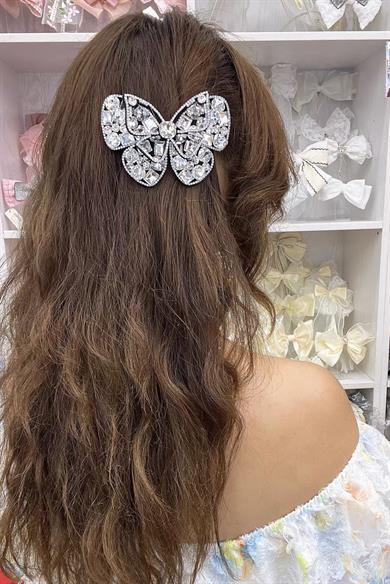 Siyah Renk Kelebek Figürlü Taşlı Otomat Toka