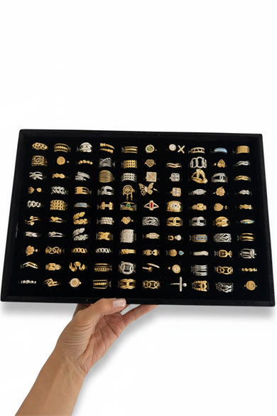 100lü Karışık Renk Ayarlanabilir Stantlı Yüzük Set