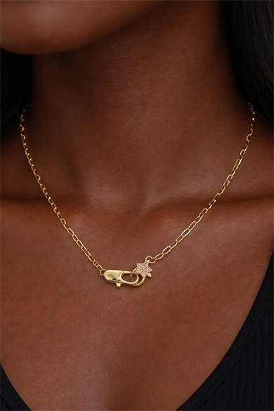 Altın Renk Yıldız Figürlü Taş Detaylı 14K Altın Kaplama Kolye