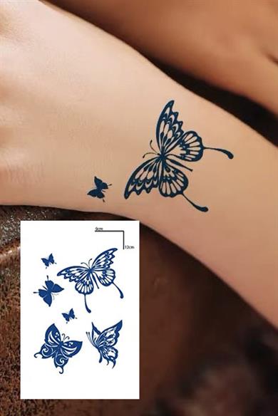 Kelebek Figürlü 12 Saat Sonra Kararan Geçici Dövme Tattoo