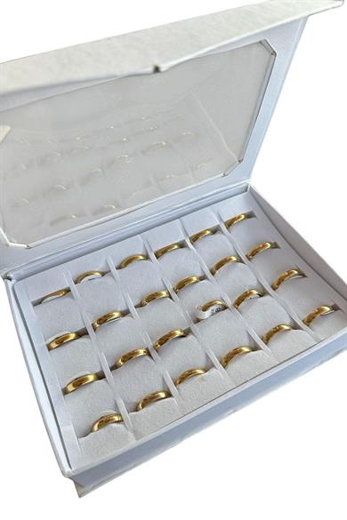 24lü Altın Renk Numaralı İnce Çelik Alyans Set